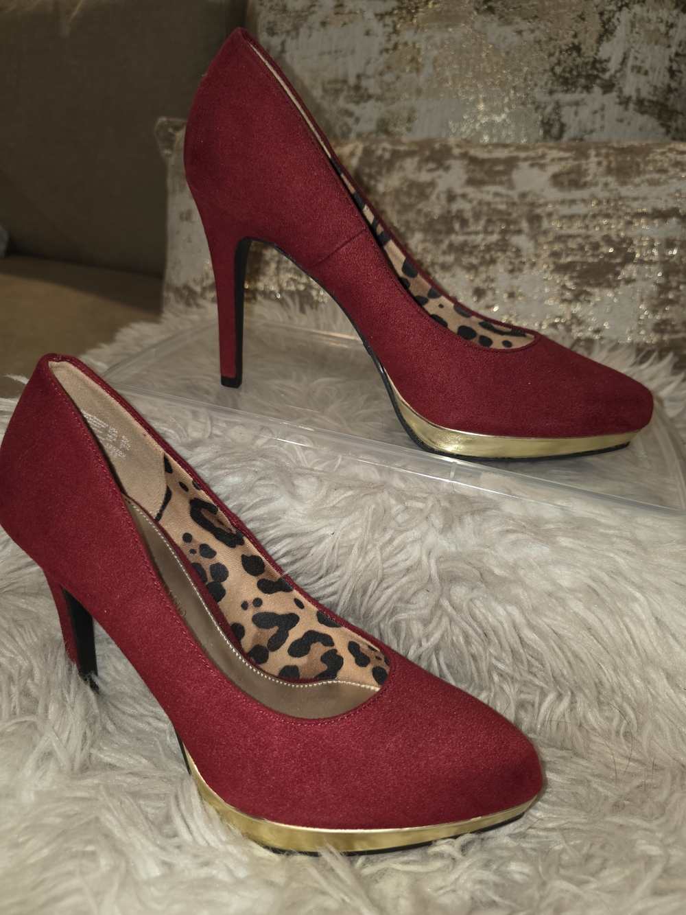 Christian Siriano Red Suede High Heels with Gold Platform